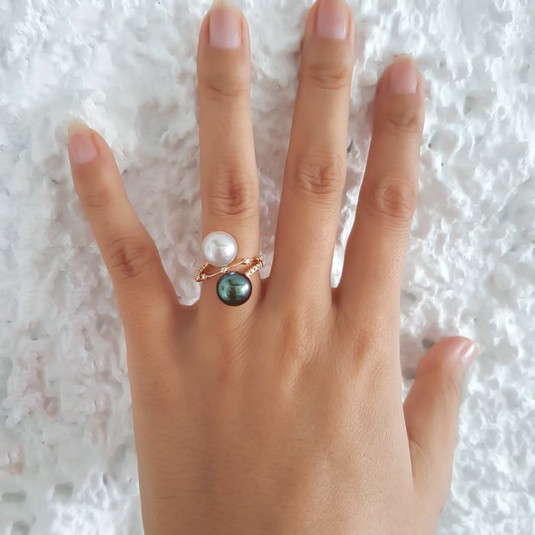 Anello Aléoutiennes - Oro Rosa, Perle Mari del Sud & Tahiti - 2