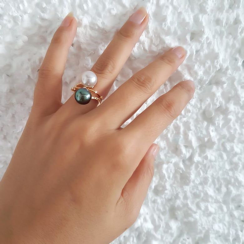Anello Aléoutiennes - Oro Rosa, Perle Mari del Sud & Tahiti - 3