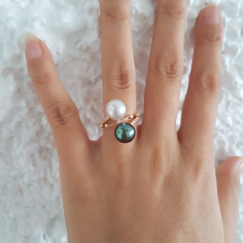 Anello Aléoutiennes - Oro Rosa, Perle Mari del Sud & Tahiti - 4