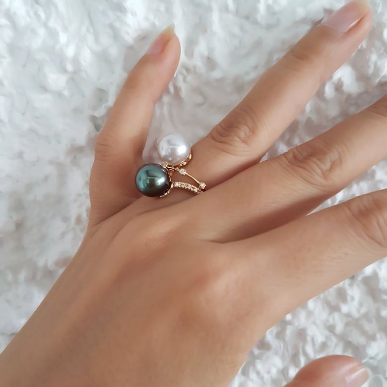 Anello Aléoutiennes - Oro Rosa, Perle Mari del Sud & Tahiti - 5