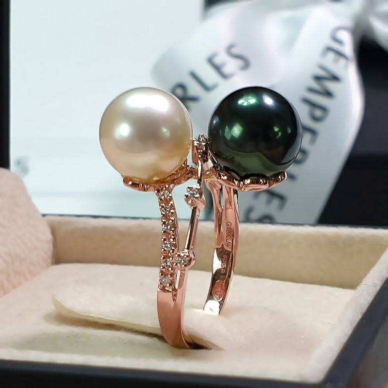 Anello Aléoutiennes - Oro Rosa, Perle Mari del Sud & Tahiti - 6