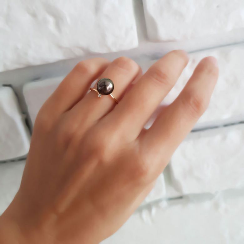 Anello Wood Cay - Oro Rosa, Diamante e Perla di Tahiti - 3