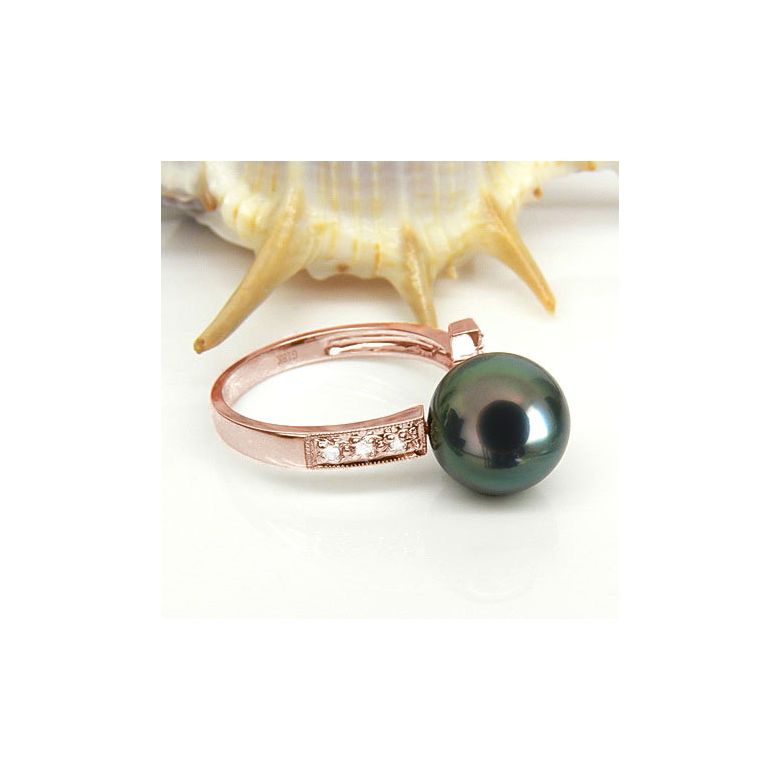 Anello Croce - Oro Rosa, Diamanti e  Perla di Tahiti Nera - 3