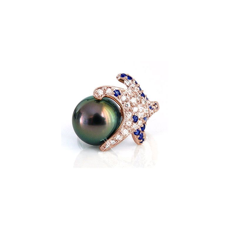 Anello Fatu Hiva - Oro Rosa, Diamanti e Perla di Tahiti - 1