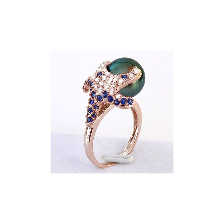 Anello Fatu Hiva - Oro Rosa, Diamanti e Perla di Tahiti - 2