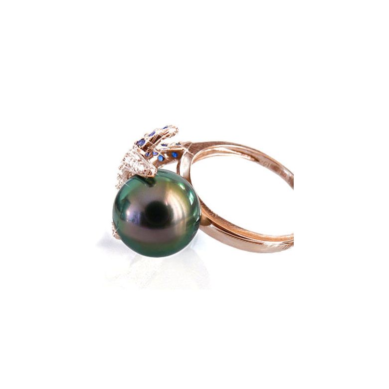 Anello Fatu Hiva - Oro Rosa, Diamanti e Perla di Tahiti - 3