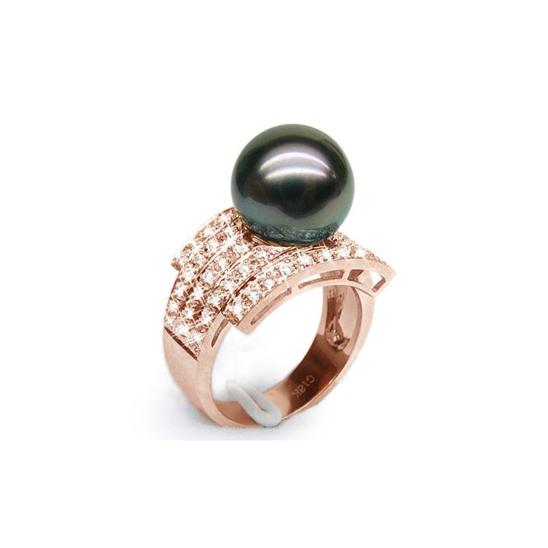 Anello Santiago - Oro Rosa, Diamanti e Perla di Tahiti - 1