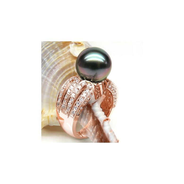 Anello Walker - Oro Rosa, Diamanti e Perla di Tahiti - 2