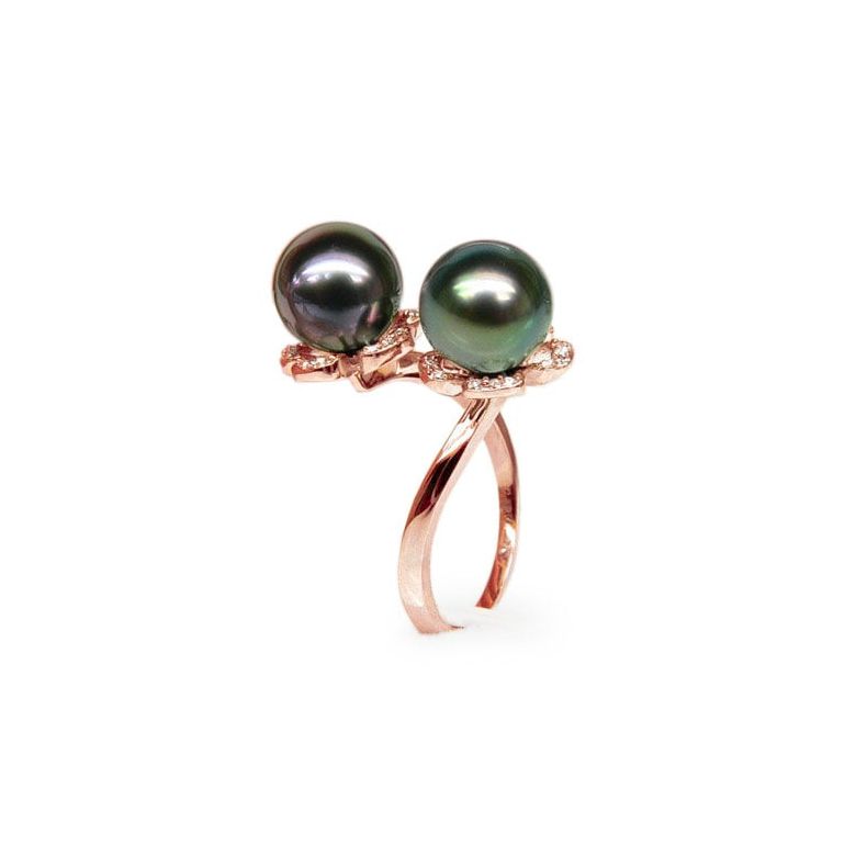 Anello Robben - Oro Rosa, Diamanti e Perle di Tahiti - 1