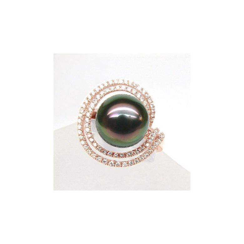 Anello Arc de la Sonde - Oro Rosa, Diamanti e Perla di Tahiti - 3