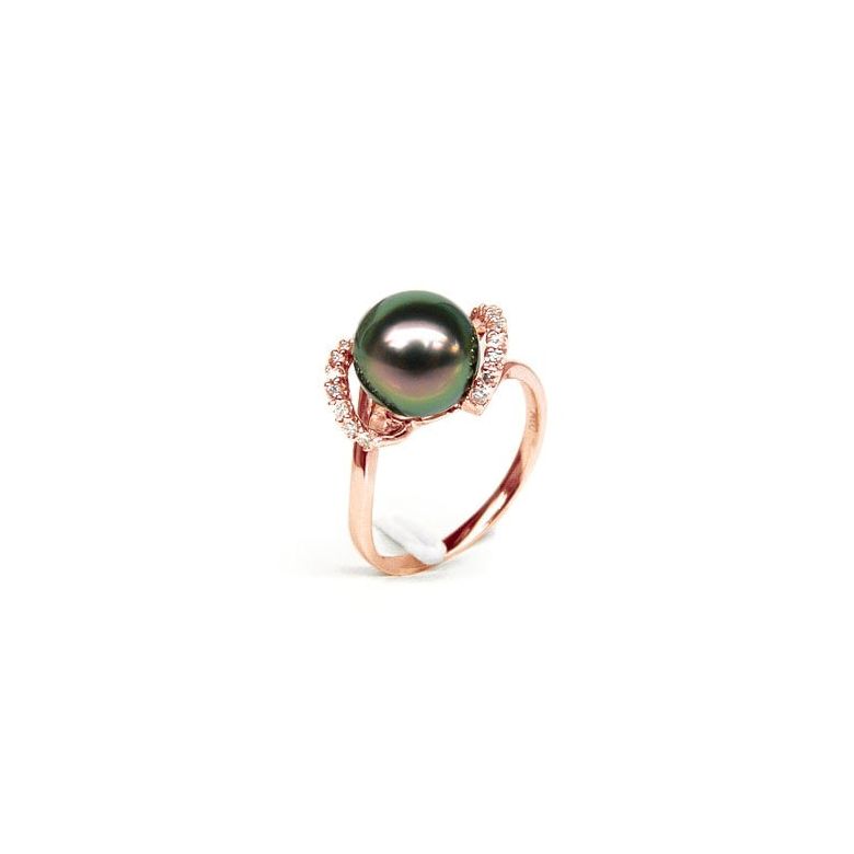 Anello Marion - Oro Rosa, Diamanti e Perla di Tahiti - 1
