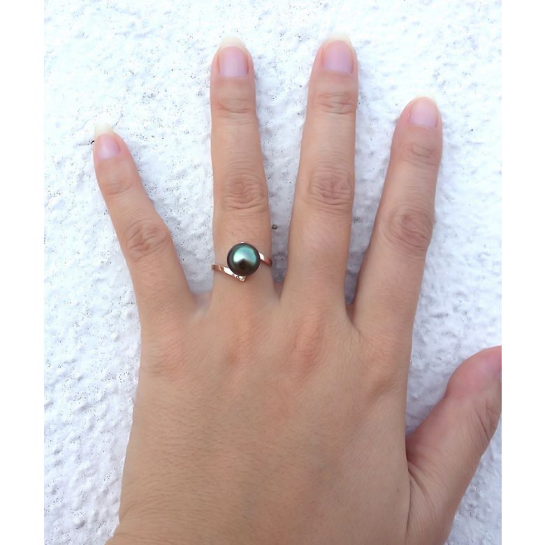 Anello Zabargad - Oro Rosa, Diamanti e Perla di Tahiti - 2