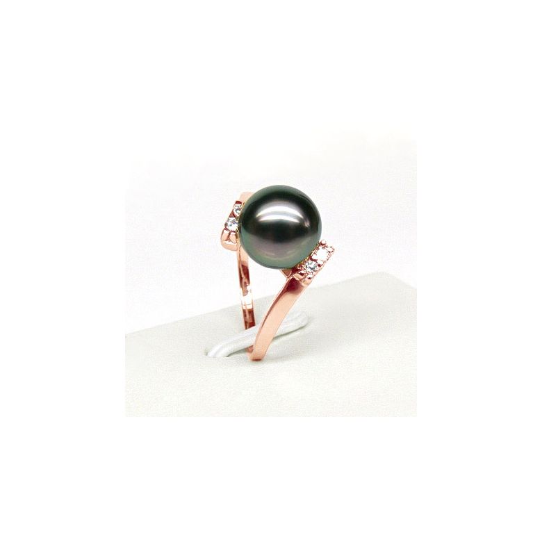 Anello Zabargad - Oro Rosa, Diamanti e Perla di Tahiti - 3