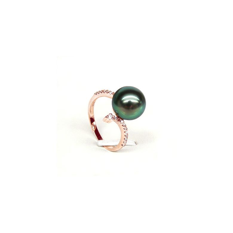 Anello Sous le Vent - Oro Rosa, Diamanti e Perla di Tahiti - 1
