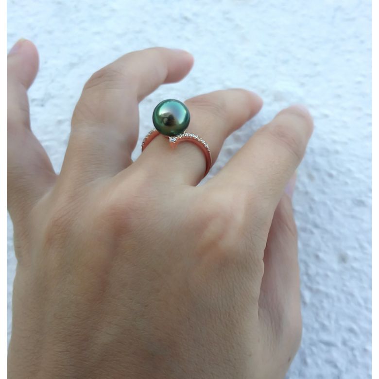 Anello Sous le Vent - Oro Rosa, Diamanti e Perla di Tahiti - 6