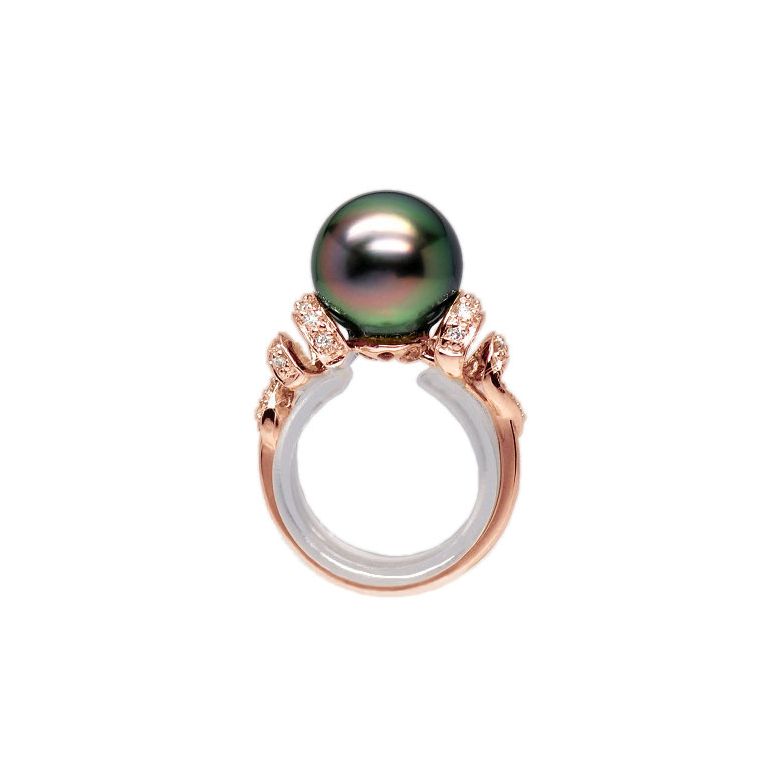 Anello Époques - Oro Rosa, Diamanti e Perla di Tahiti - 1