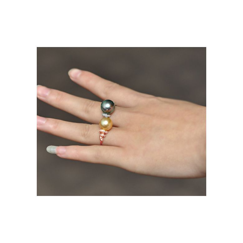Anello Époques - Oro Rosa, Diamanti e Perla di Tahiti - 4