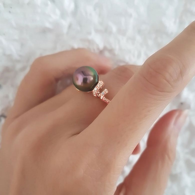 Anello Époques - Oro Rosa, Diamanti e Perla di Tahiti - 5