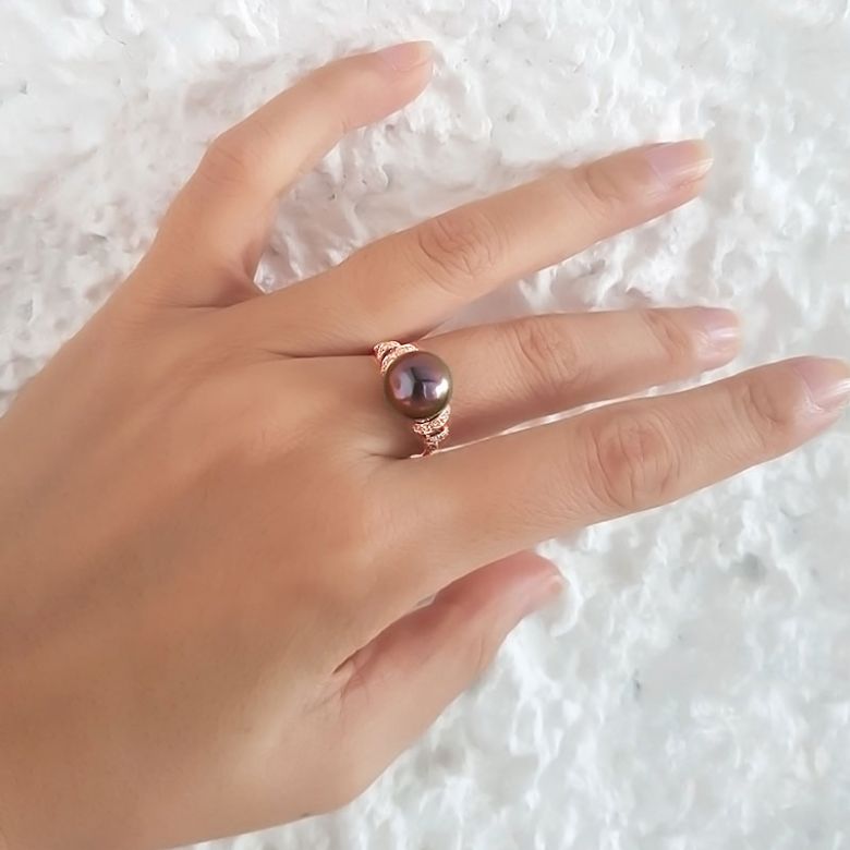 Anello Époques - Oro Rosa, Diamanti e Perla di Tahiti - 6