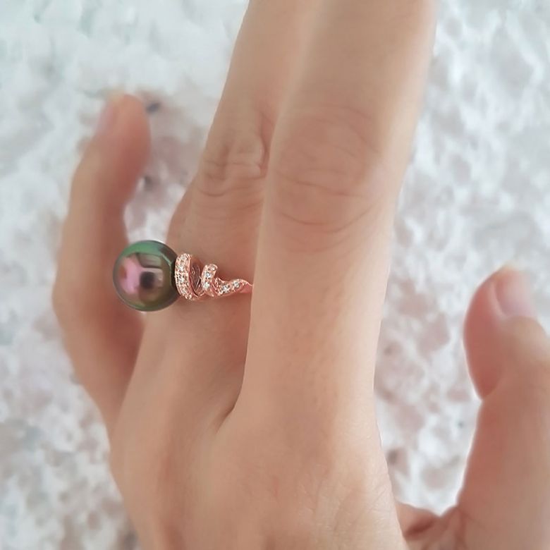 Anello Époques - Oro Rosa, Diamanti e Perla di Tahiti - 8