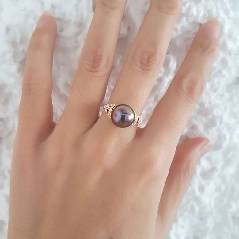 Anello Époques - Oro Rosa, Diamanti e Perla di Tahiti - 9