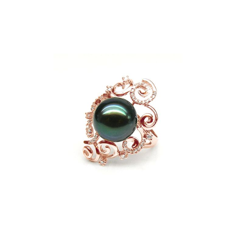 Anello Mindanao - Oro Rosa, Diamanti e Perla di Tahiti - 2
