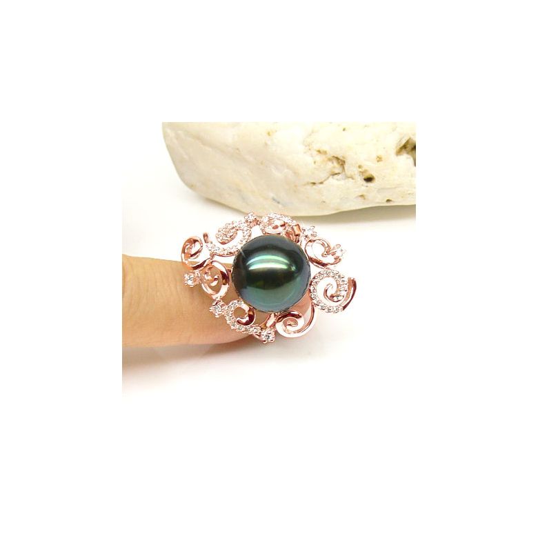 Anello Mindanao - Oro Rosa, Diamanti e Perla di Tahiti - 6