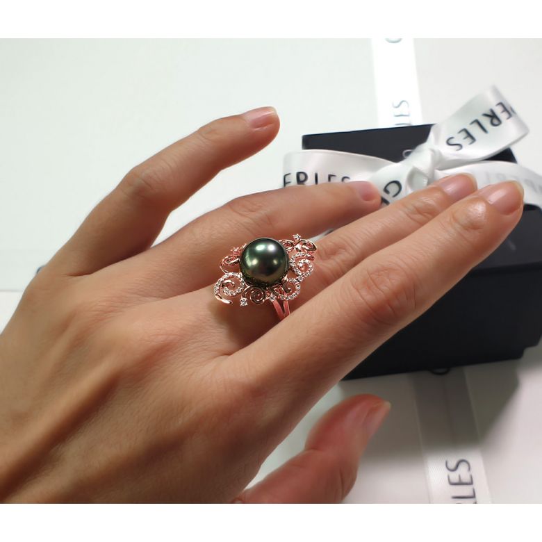 Anello Mindanao - Oro Rosa, Diamanti e Perla di Tahiti - 5