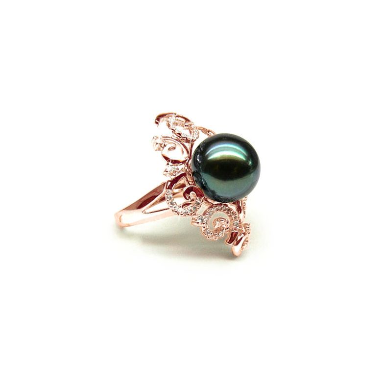 Anello Mindanao - Oro Rosa, Diamanti e Perla di Tahiti - 3