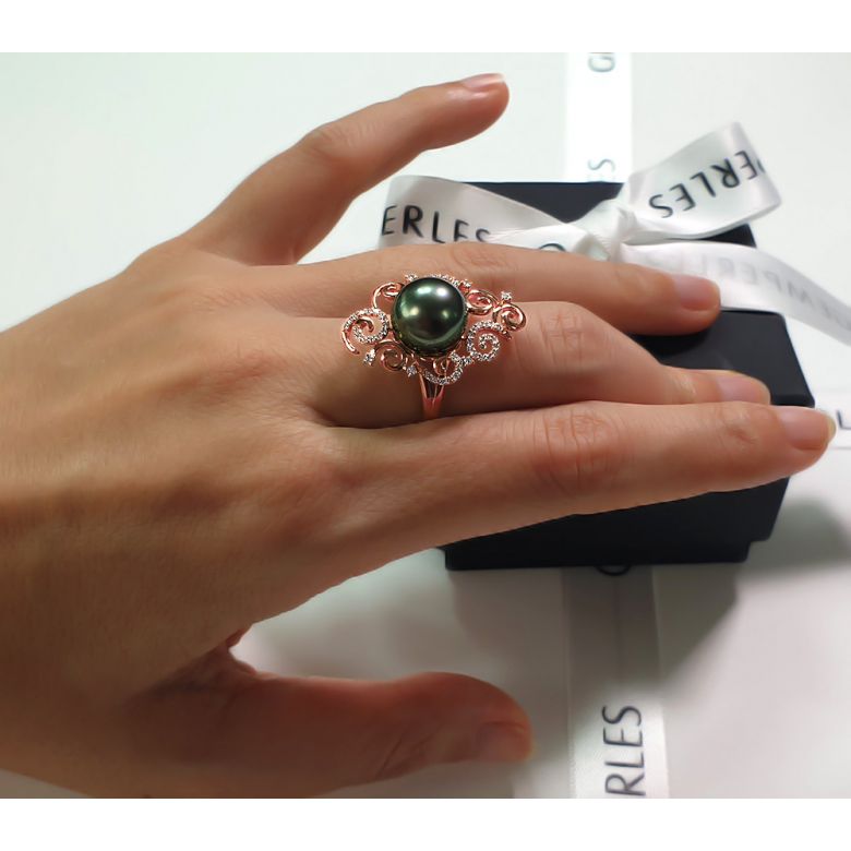 Anello Mindanao - Oro Rosa, Diamanti e Perla di Tahiti - 8