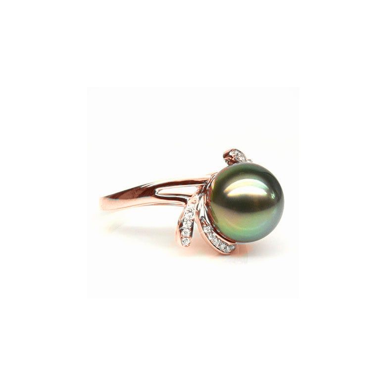 Anello Fiore - Oro Rosa, Diamanti e Perla di Tahiti - 4