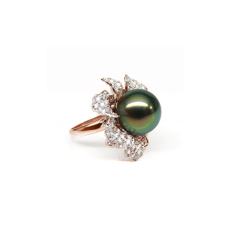 Anello Petali - Oro Rosa, Diamanti e Perla di Tahiti - 1