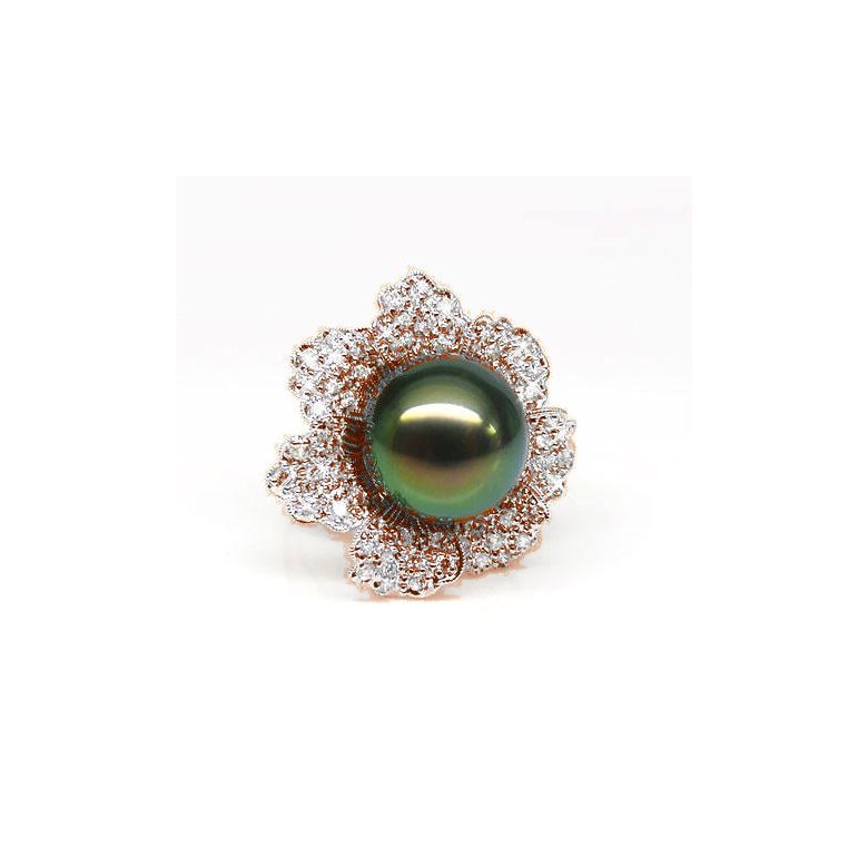 Anello Petali - Oro Rosa, Diamanti e Perla di Tahiti - 2