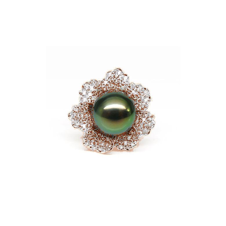 Anello Petali - Oro Rosa, Diamanti e Perla di Tahiti - 3