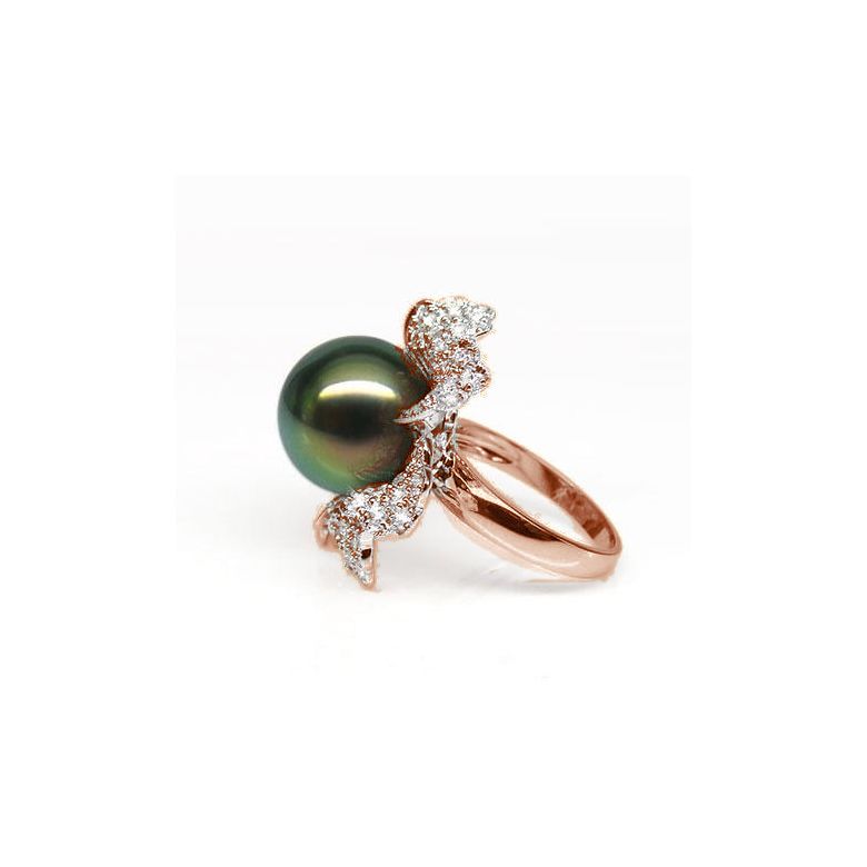 Anello Petali - Oro Rosa, Diamanti e Perla di Tahiti - 4