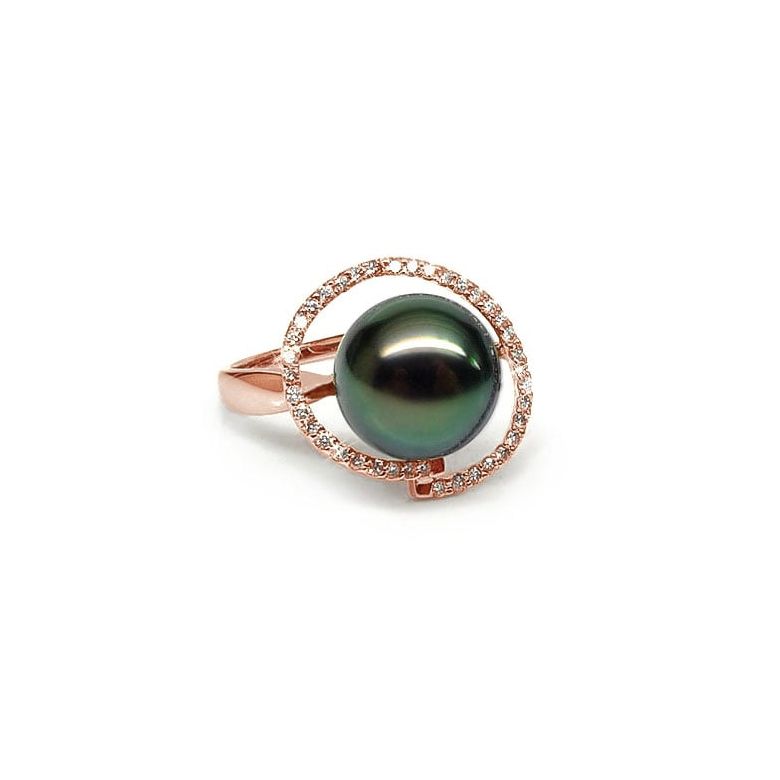 Anello Caraïbes - Oro Rosa, Diamanti e Perla di Tahiti - 1