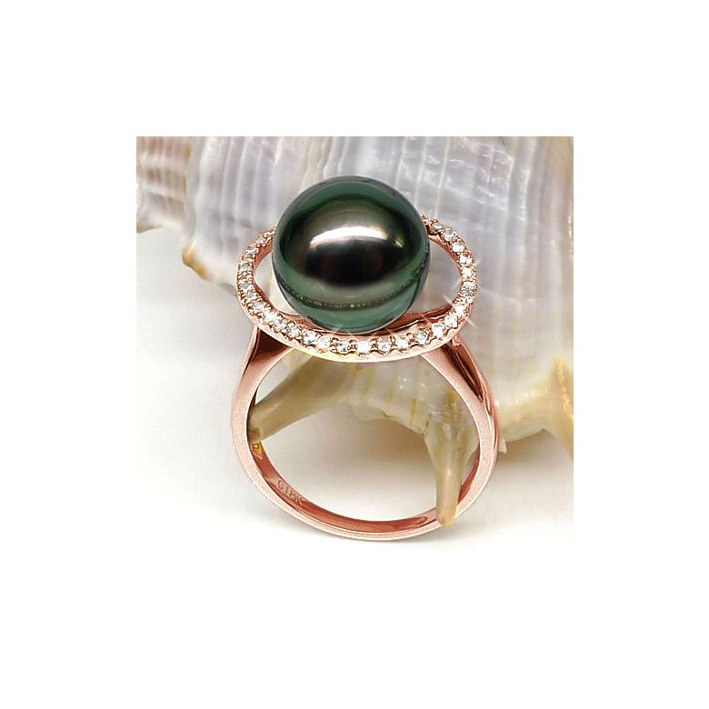 Anello Caraïbes - Oro Rosa, Diamanti e Perla di Tahiti - 4