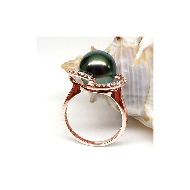 Anello Caraïbes - Oro Rosa, Diamanti e Perla di Tahiti - 5