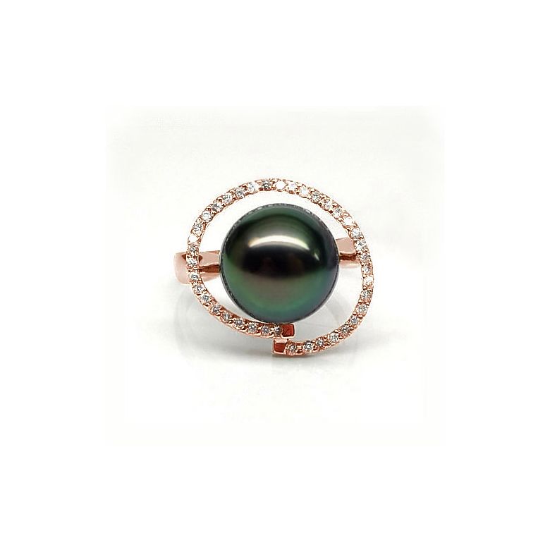 Anello Caraïbes - Oro Rosa, Diamanti e Perla di Tahiti - 2