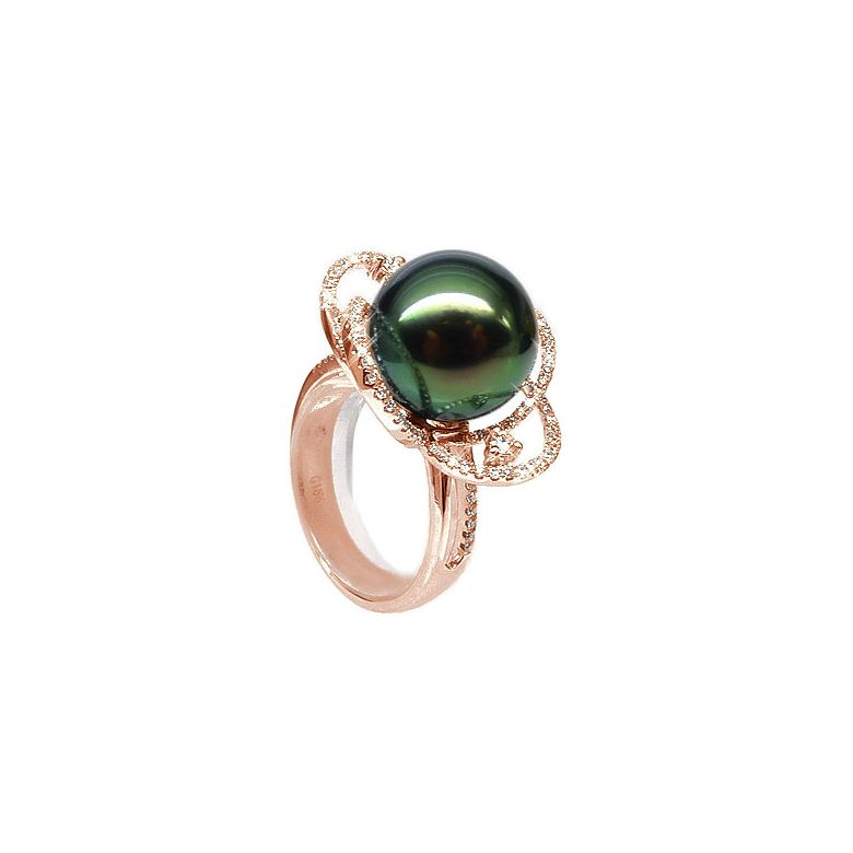 Anello Cape Horn - Oro Rosa, Diamanti e Perla di Tahiti - 1