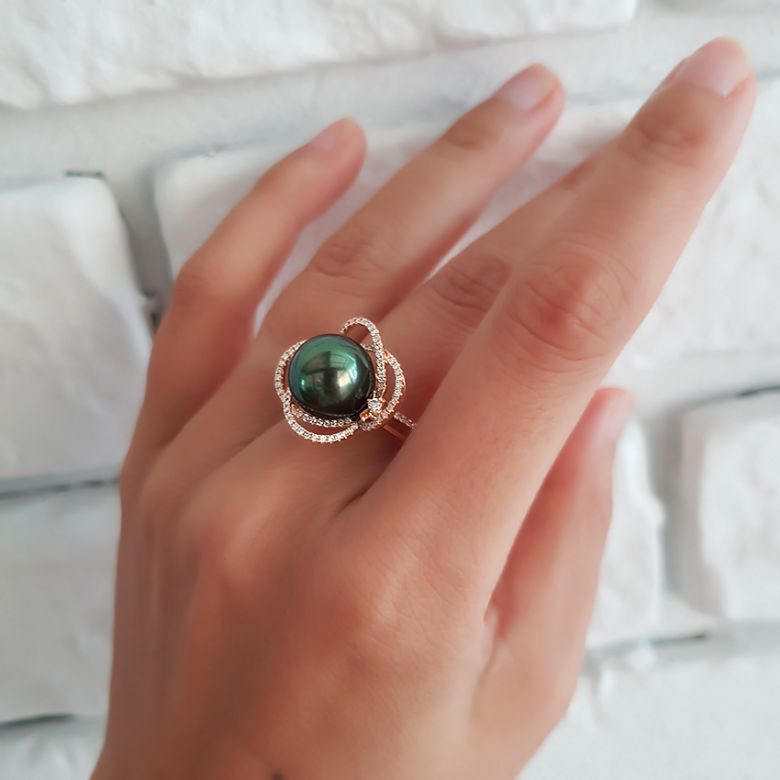 Anello Cape Horn - Oro Rosa, Diamanti e Perla di Tahiti - 9