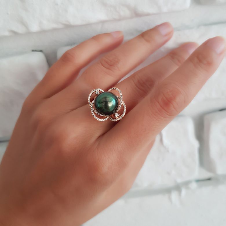 Anello Cape Horn - Oro Rosa, Diamanti e Perla di Tahiti - 10