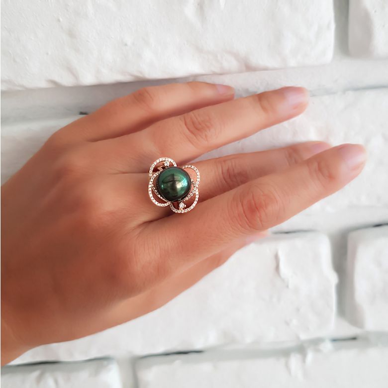 Anello Cape Horn - Oro Rosa, Diamanti e Perla di Tahiti - 11