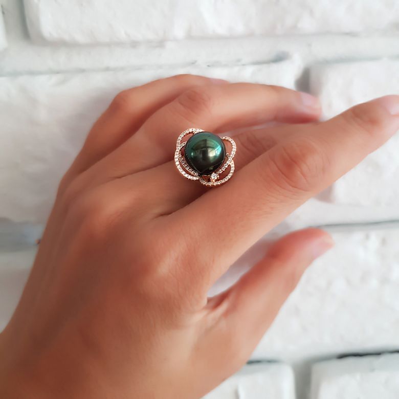 Anello Cape Horn - Oro Rosa, Diamanti e Perla di Tahiti - 12