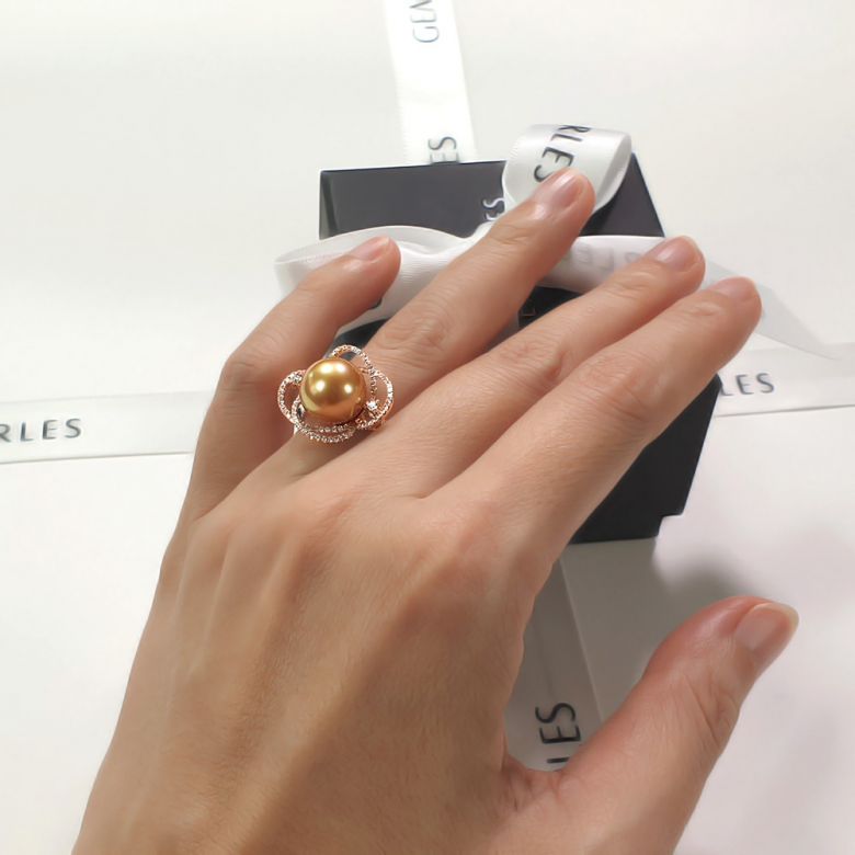 Anello Cape Horn - Oro Rosa, Diamanti e Perla di Tahiti - 6