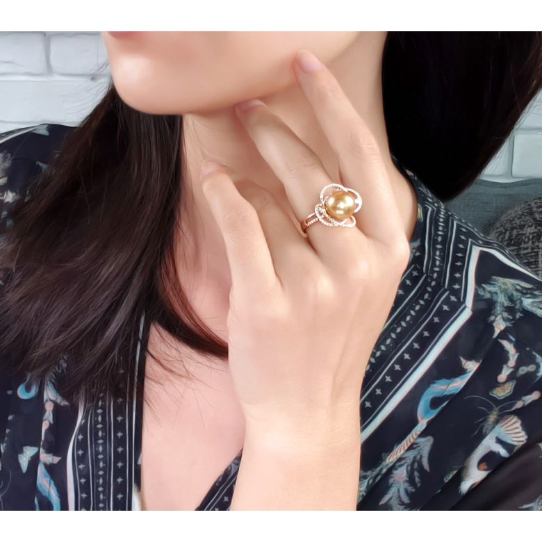 Anello Cape Horn - Oro Rosa, Diamanti e Perla di Tahiti - 7