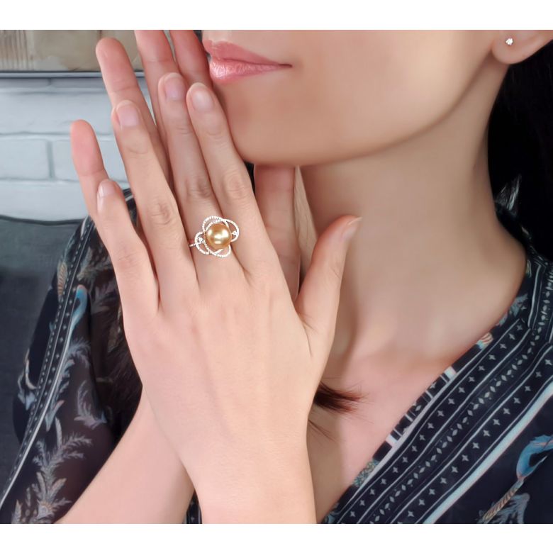 Anello Cape Horn - Oro Rosa, Diamanti e Perla di Tahiti - 8