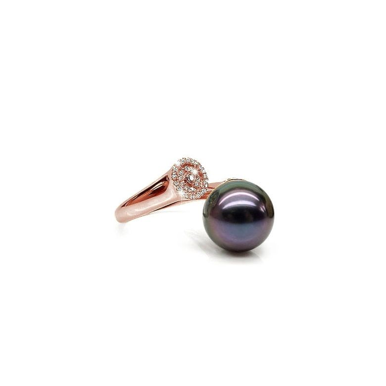 Anello Açores - Oro Rosa, Diamanti e Perla di Tahiti - 1