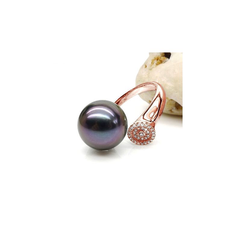 Anello Açores - Oro Rosa, Diamanti e Perla di Tahiti - 2