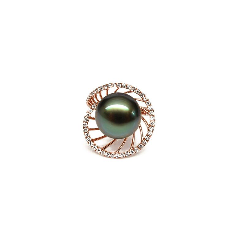 Anello Elliptique - Oro Rosa, Diamanti e Perla di Tahiti - 1